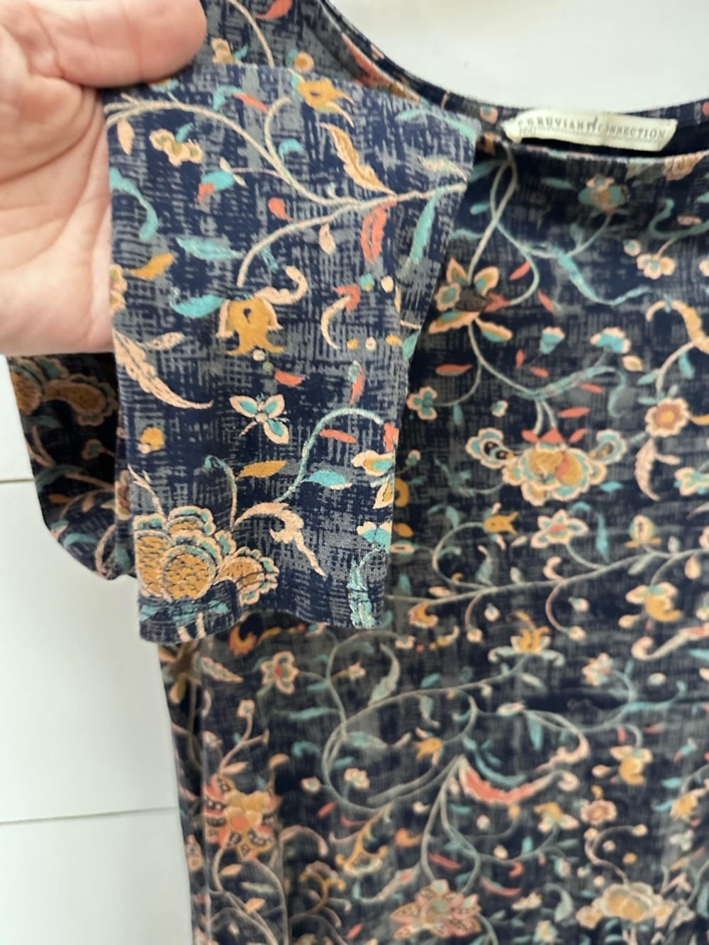 Peruvian Connection S cotton-modal modern floral long sleeve midi dress - Picture 8 of 15